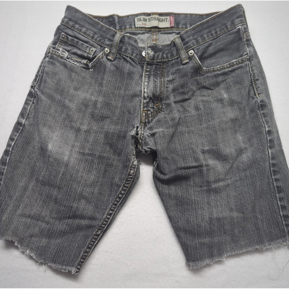 VTG Levis 514 Slim Straight Denim Shorts Mens 30 Black Distressed Cut Off Flaw